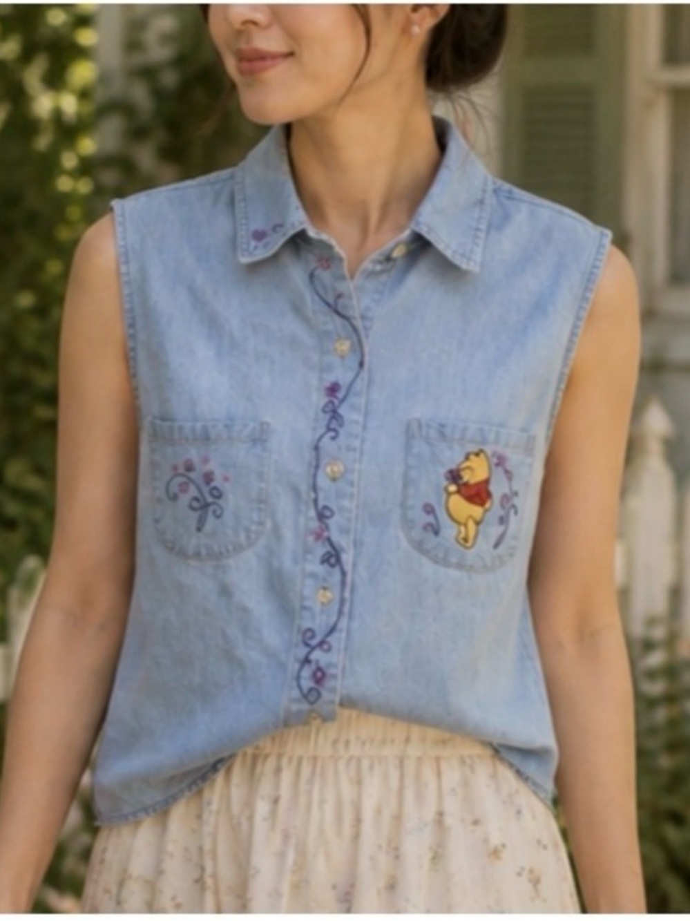 XL Vintage 90s Disney Store Shirt Womens Sleeveless Winnie The Pooh Button Up